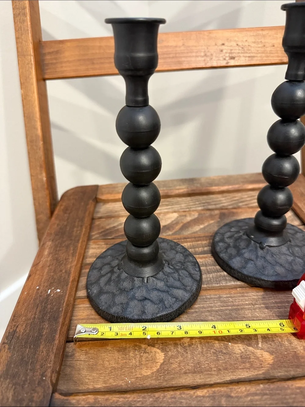 Pair Black Metal  Candlestick Holders Beaded Farmhouse Rustic Candle Holders